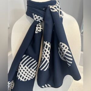 Navy Scarf with Cream Geometric Dots NWOT